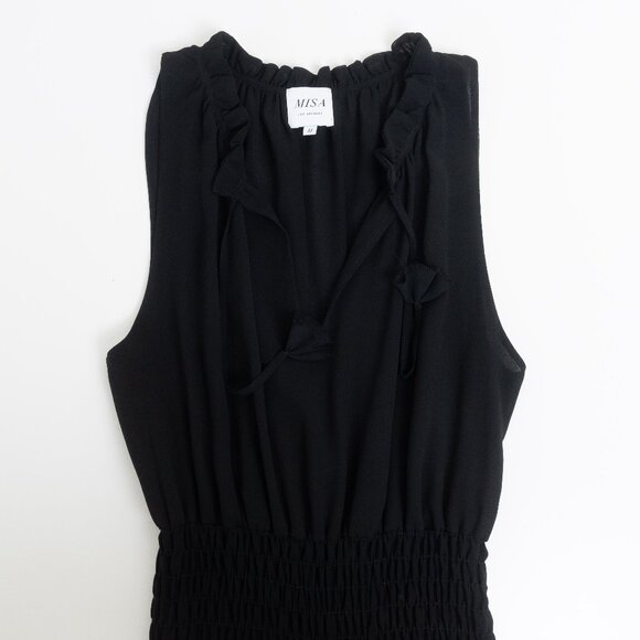 MISA Los Angeles Black Sleeveless Tassel Hem Midi Dress Medium Boho Chic - Picture 4 of 14